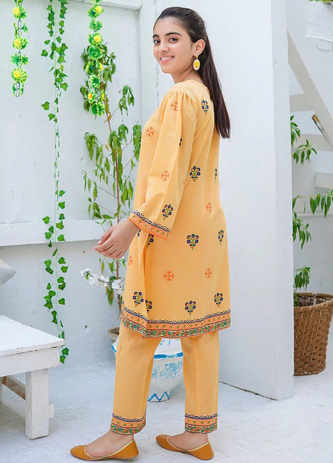 Ochre Cotton Fancy 2 Piece Suit for Girls -  OFW-COR-06