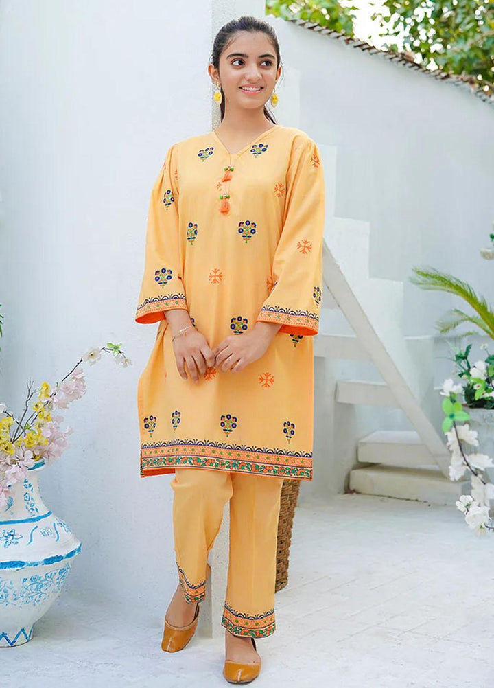 Ochre Cotton Fancy 2 Piece Suit for Girls -  OFW-COR-06