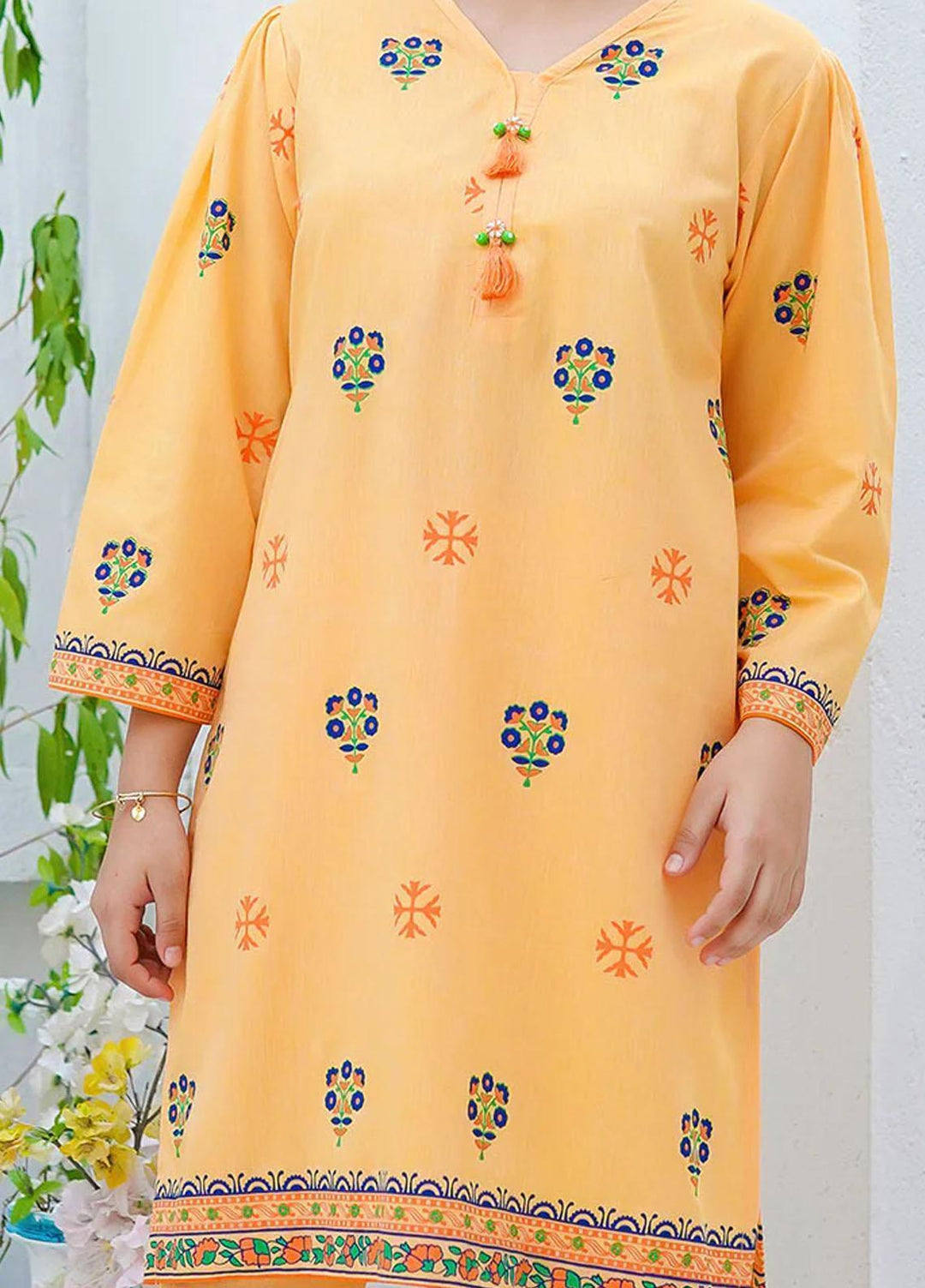 Ochre Cotton Fancy 2 Piece Suit for Girls -  OFW-COR-06