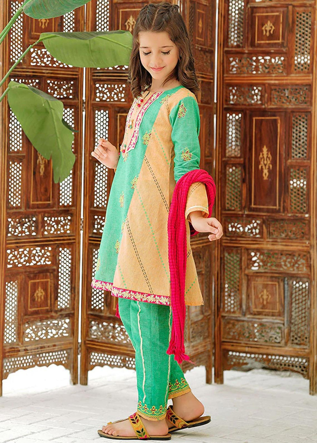 Ochre Khaddar Embroidered 3 Piece for Girls -  OFW 540