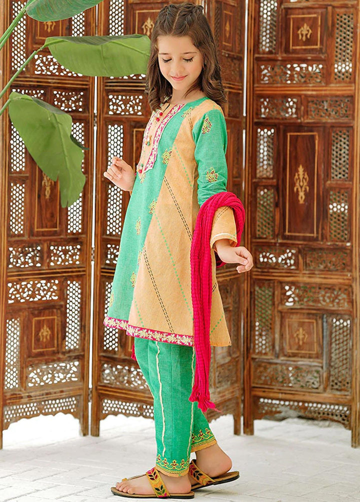 Ochre Khaddar Embroidered 3 Piece for Girls -  OFW 540