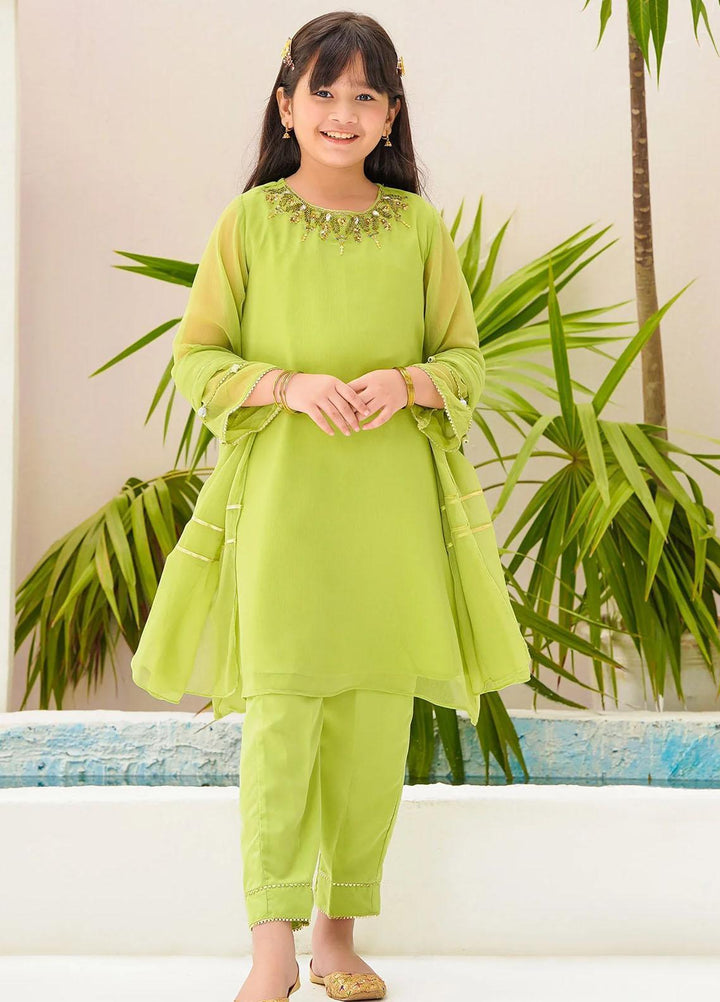 Ochre Chiffon Eastern 3 Piece Suit for Girls -  OFW-AC-23