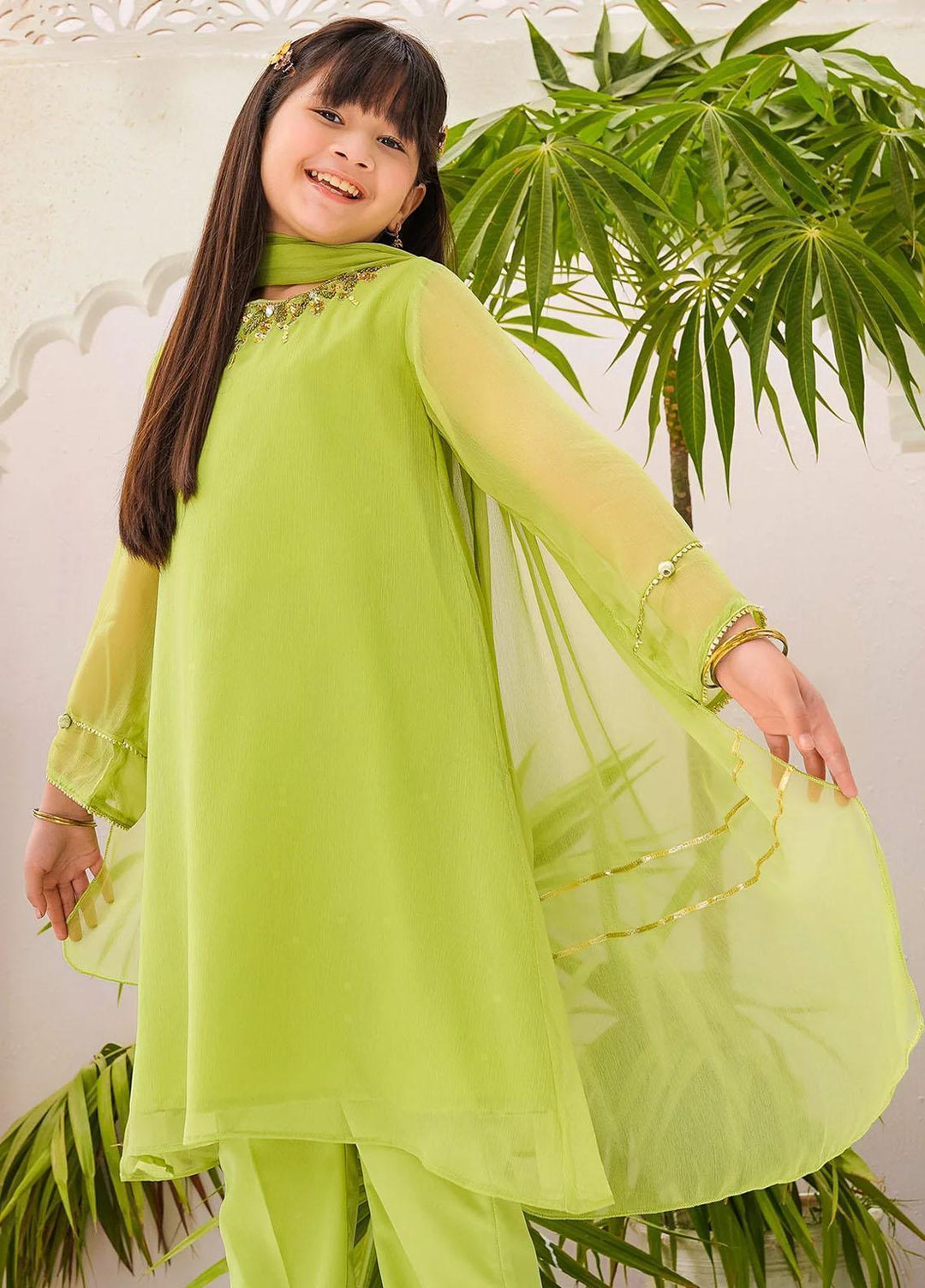 Ochre Chiffon Eastern 3 Piece Suit for Girls -  OFW-AC-23