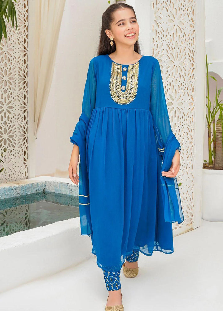 Ochre Chiffon Eastern 3 Piece Suit for Girls -  OFW-AC-29