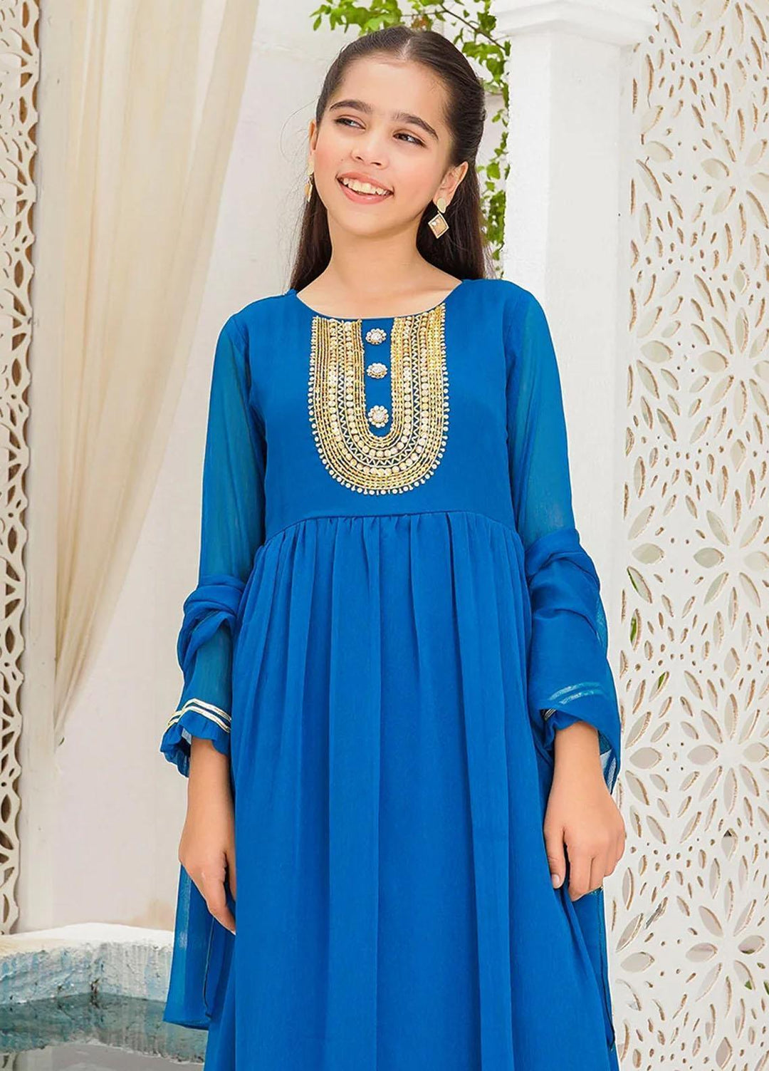 Ochre Chiffon Eastern 3 Piece Suit for Girls -  OFW-AC-29