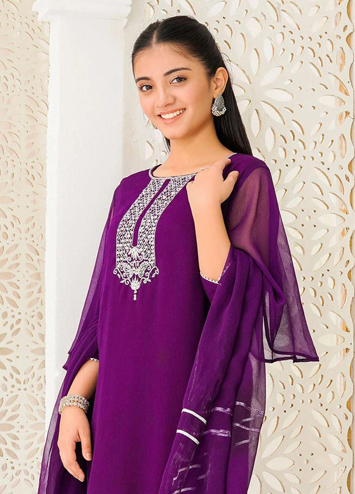 Ochre Chiffon Eastern 3 Piece Suit for Girls -  OFW-AC-30