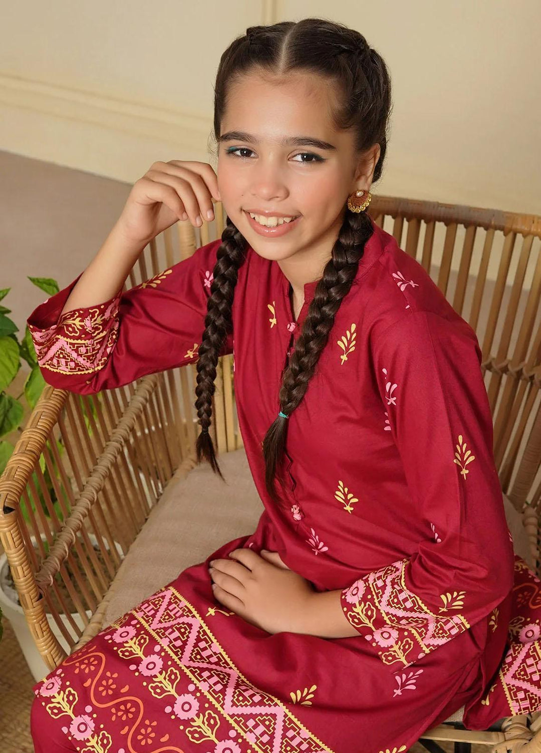 Ochre Cotton Printed Co-ords for Girls -  OFW-COR-60