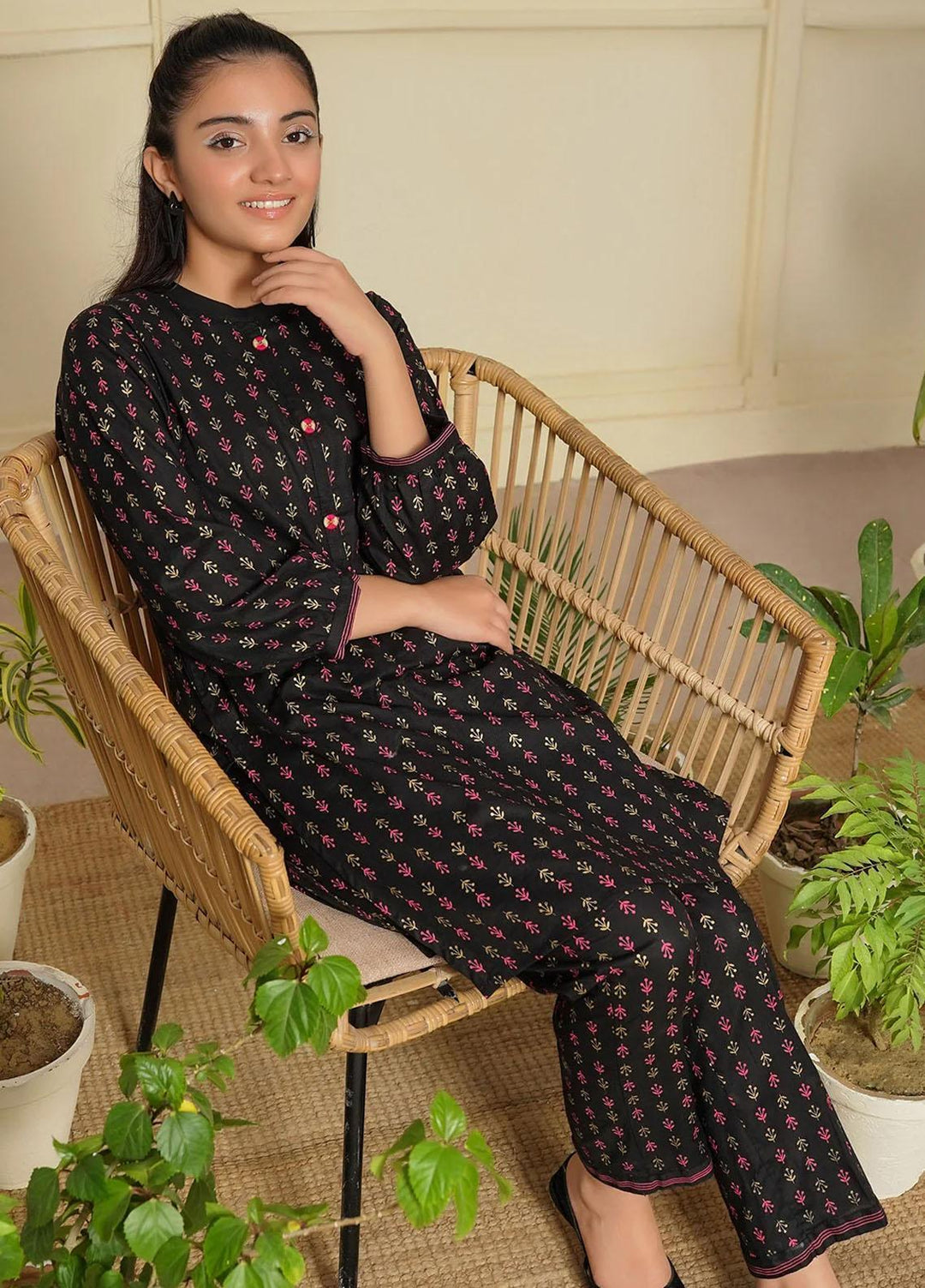 Ochre Cotton Printed Co-ords for Girls -  OFW-COR-62