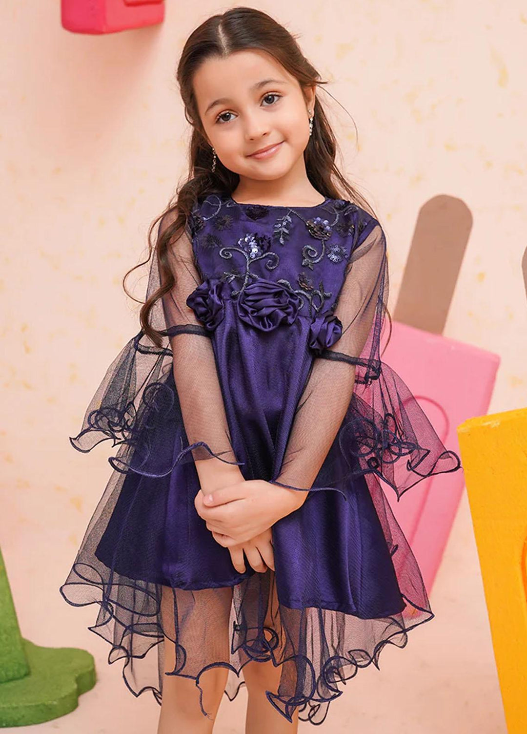 Ochre Net Fancy Frock for Girls -  OWT-601