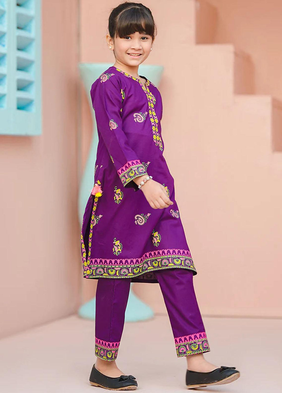 Ochre Cotton Fancy 2 Piece Suit for Girls -  OFW-COR-10