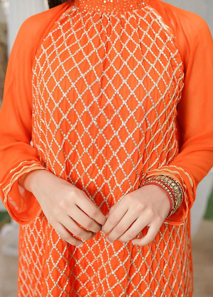 Ochre Chiffon Fancy 3 Piece Suit for Girls -  OFW-EM-06