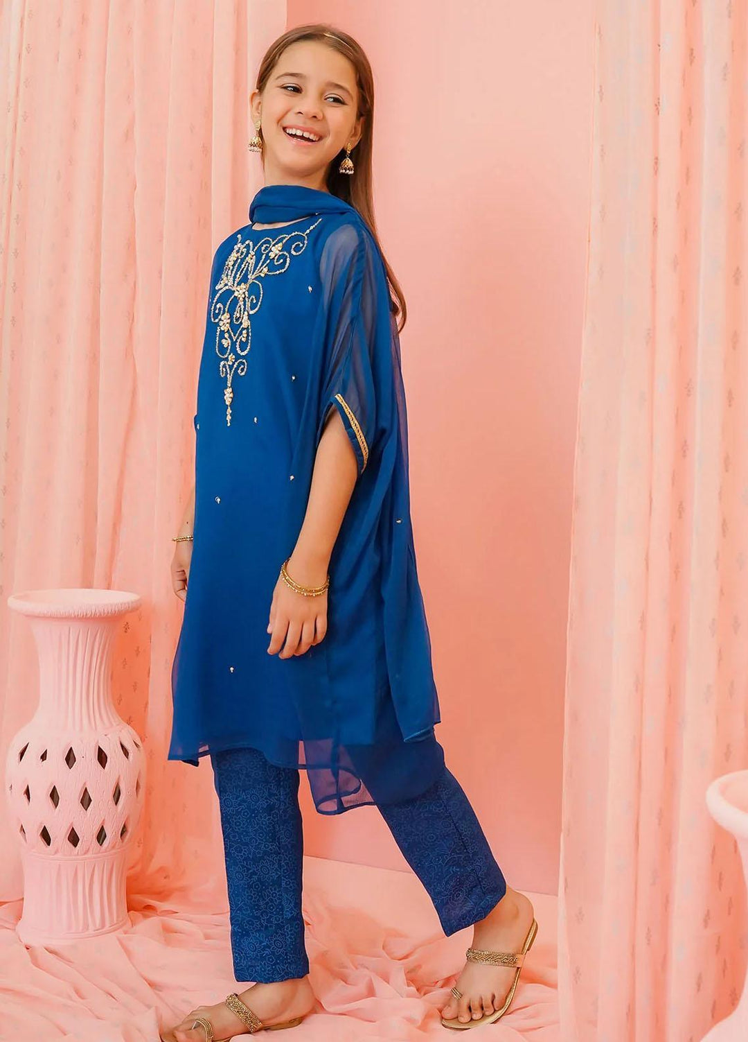 Ochre Chiffon Casual 3 Piece Suit for Girls -  OFW-AC-21