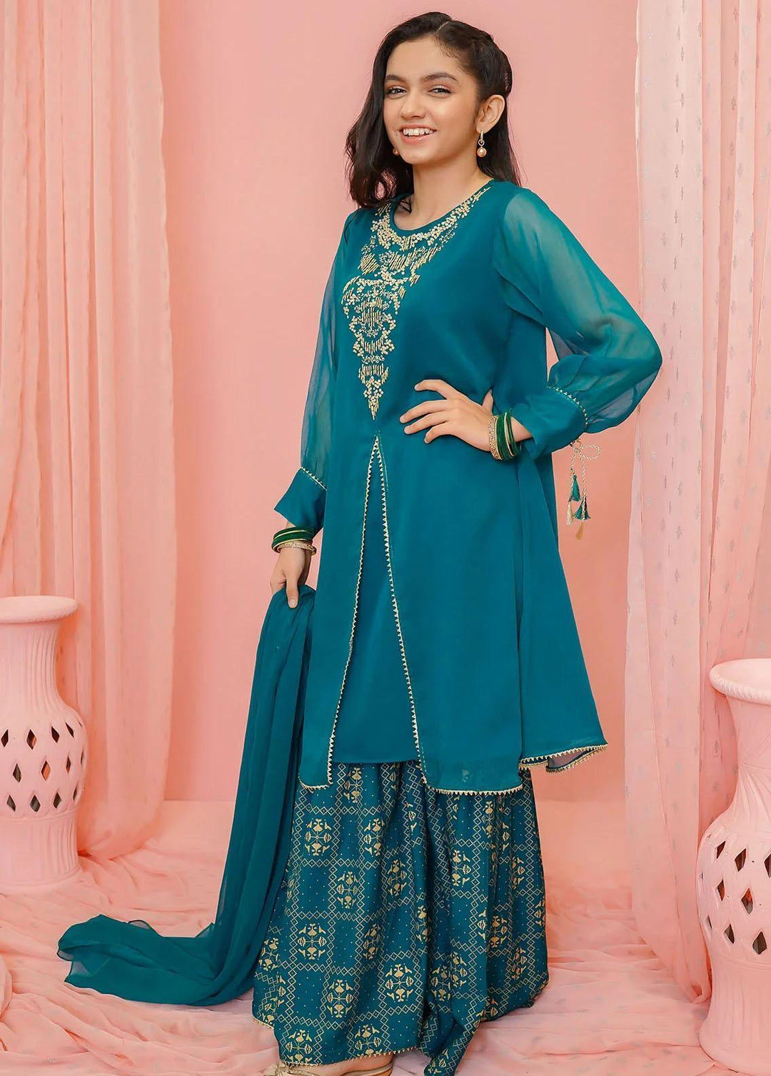 Ochre Chiffon Casual 3 Piece for Girls -  OFW-AC-26