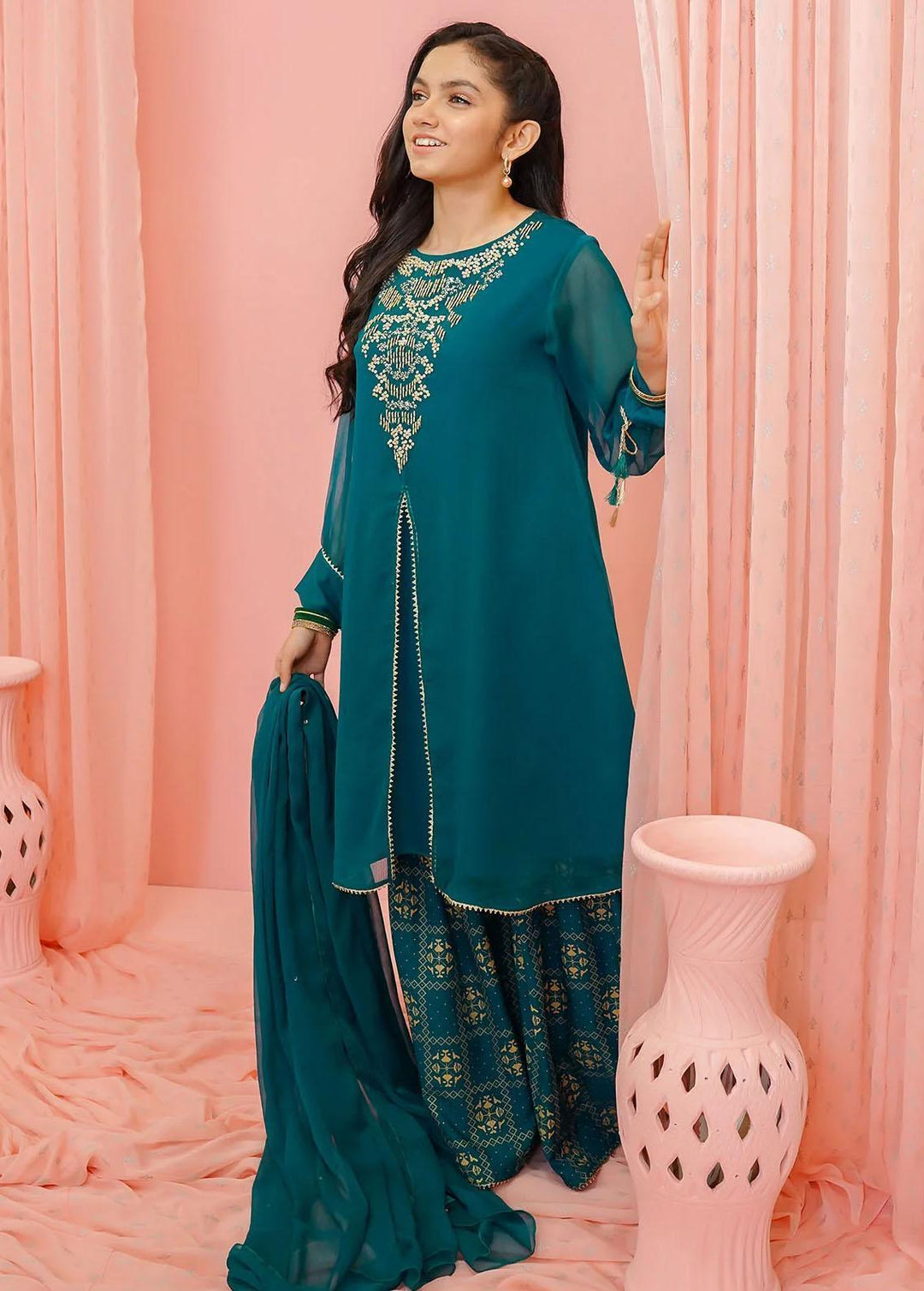 Ochre Chiffon Casual 3 Piece for Girls -  OFW-AC-26