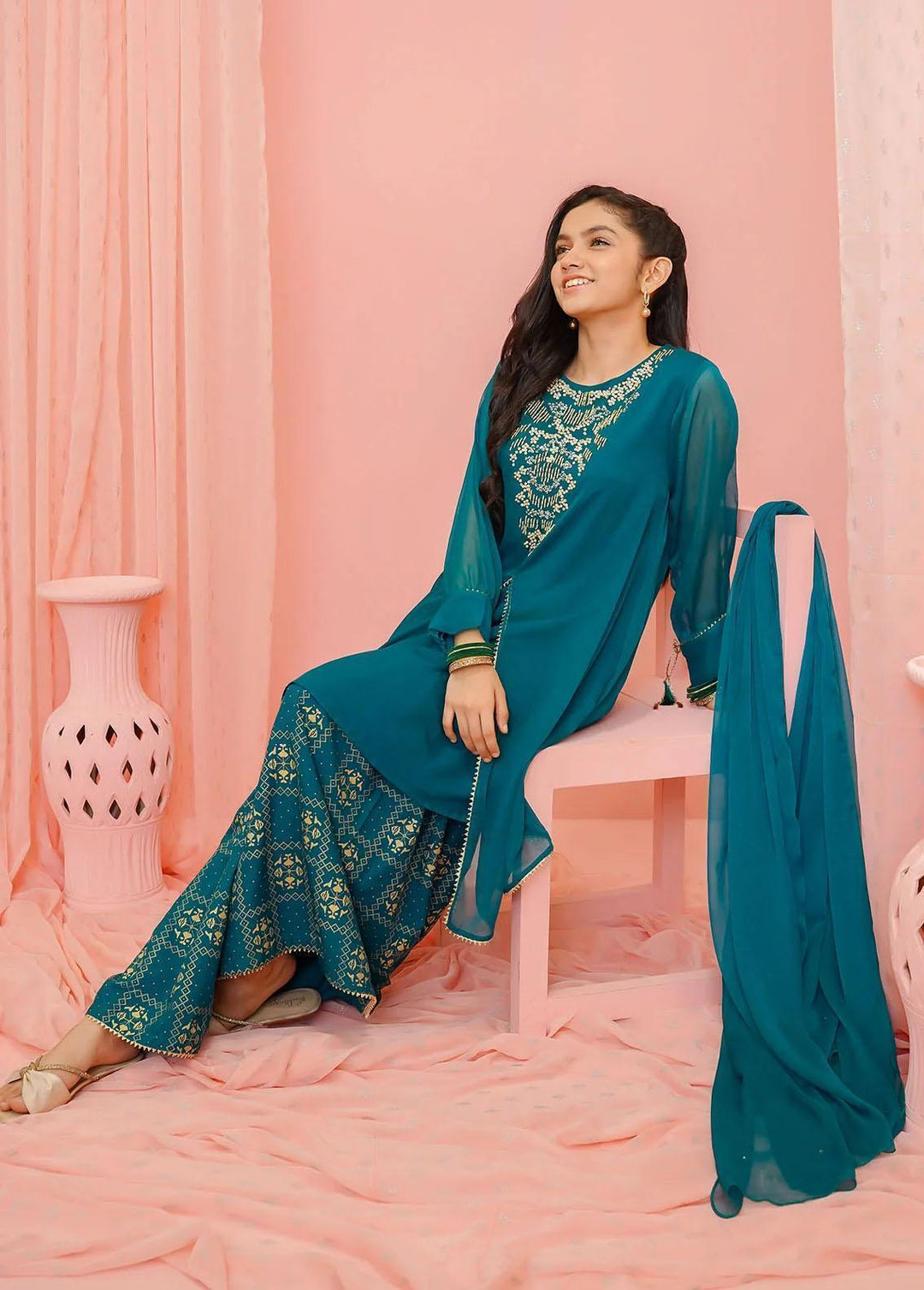 Ochre Chiffon Casual 3 Piece for Girls -  OFW-AC-26