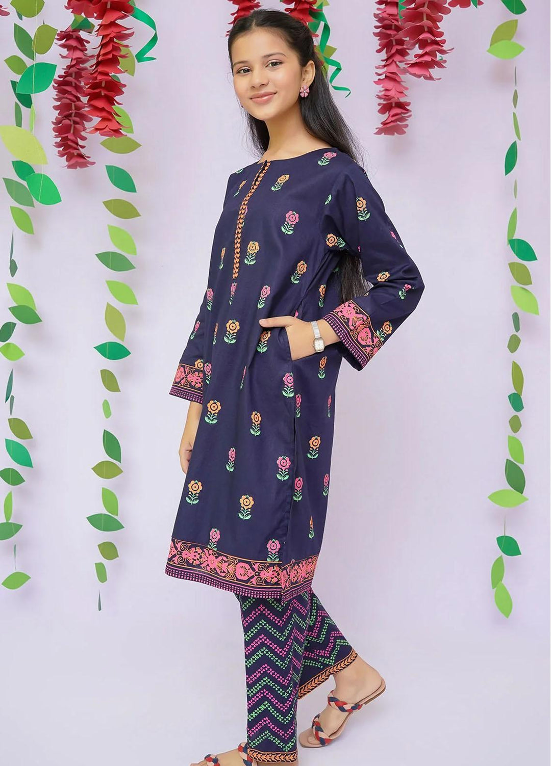 Ochre Cotton Printed Co-Ords for Girls -  OFW-COR-19