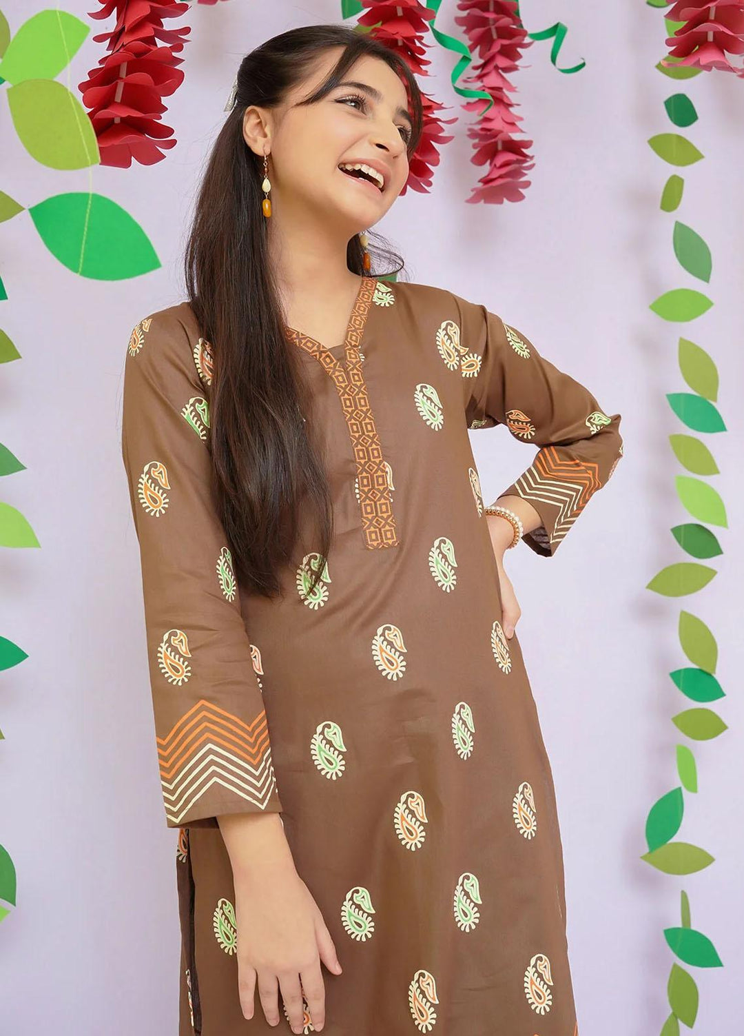 Ochre Cotton Printed Co-Ords for Girls -  OFW-COR-20