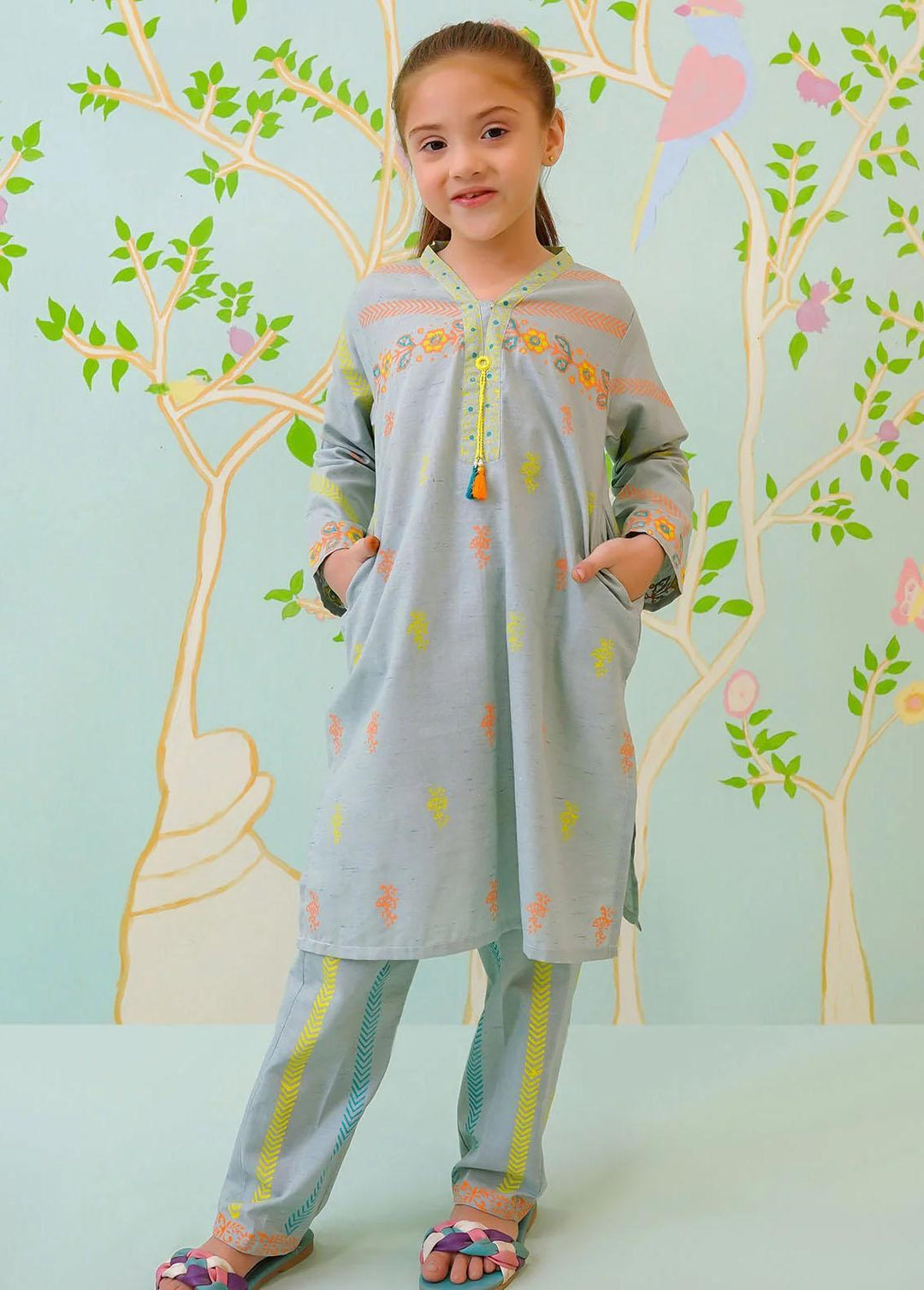 Ochre Cotton Casual 2 Piece Suit for Girls -  OFW-COR-31