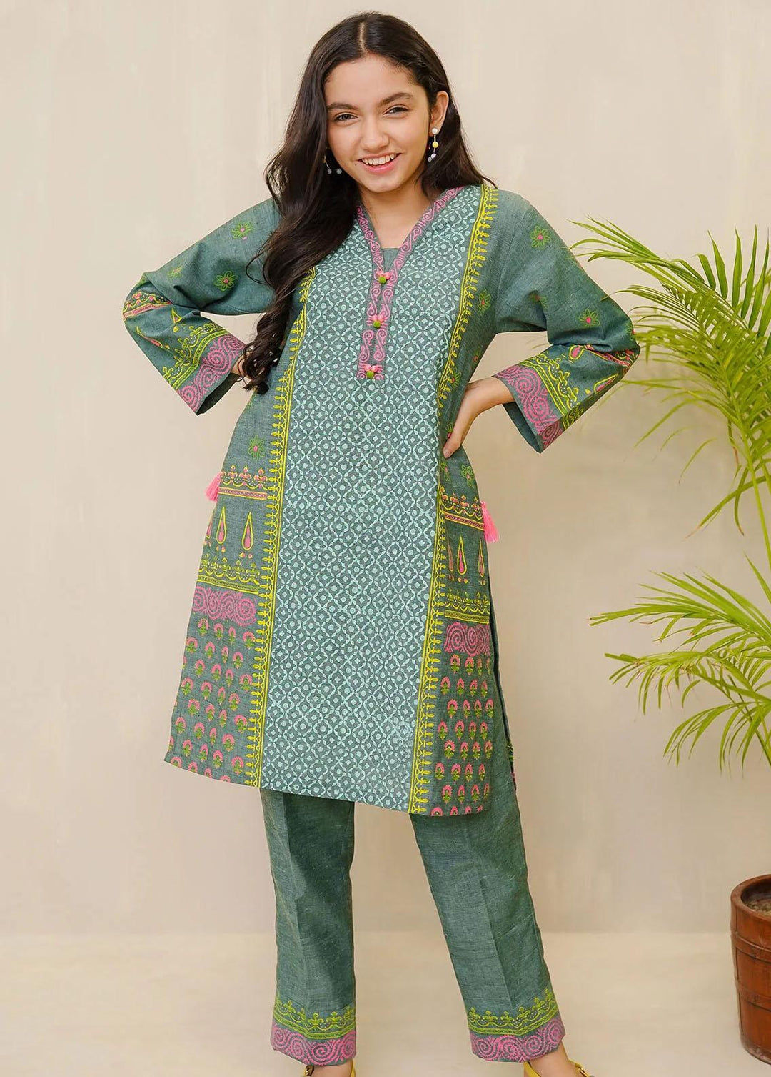 Ochre Cotton Casual 2 Piece Suit for Girls -  OFW-COR-32