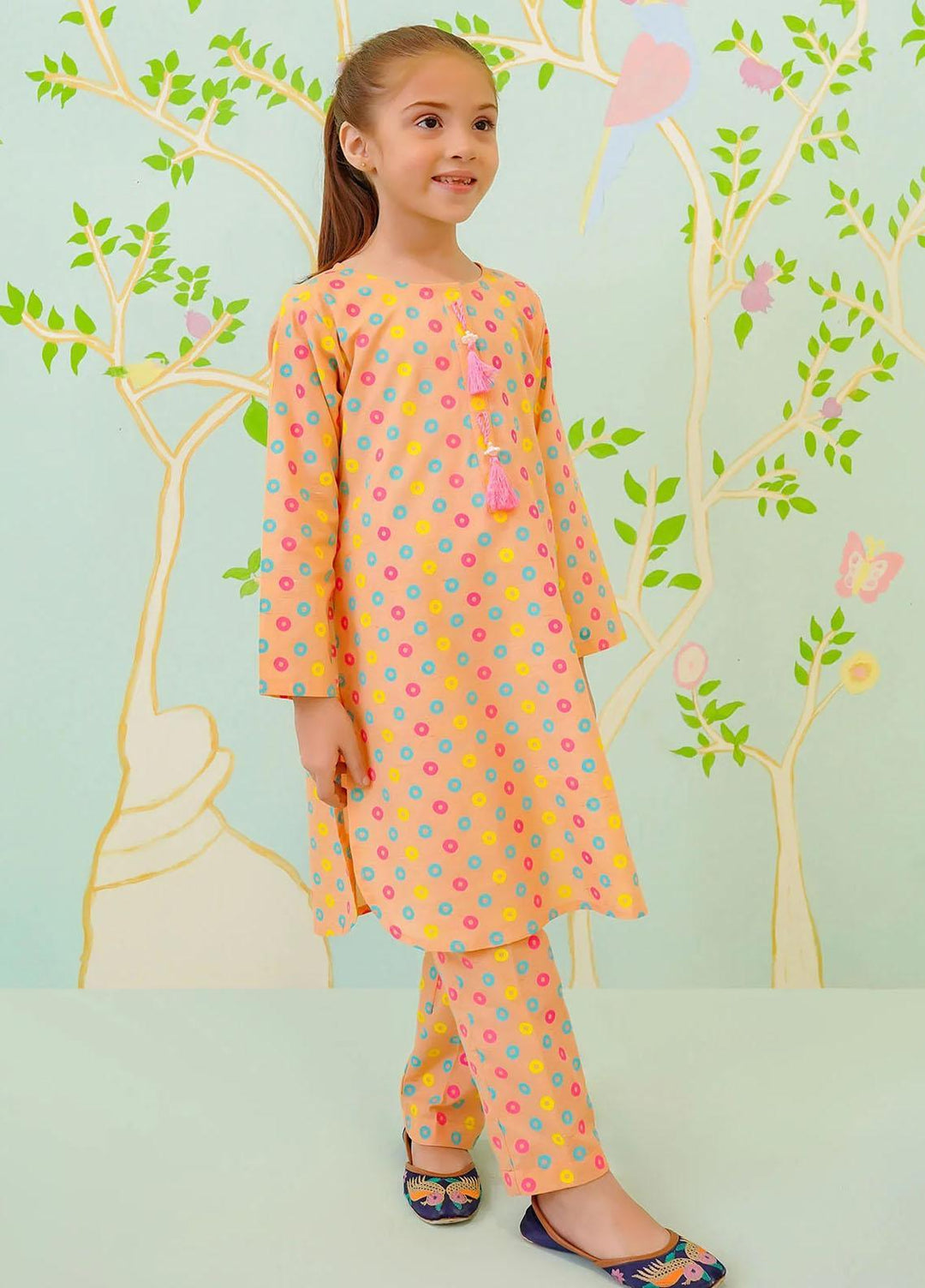 Ochre Cotton Printed Co-Ords for Girls -  OFW-COR-39