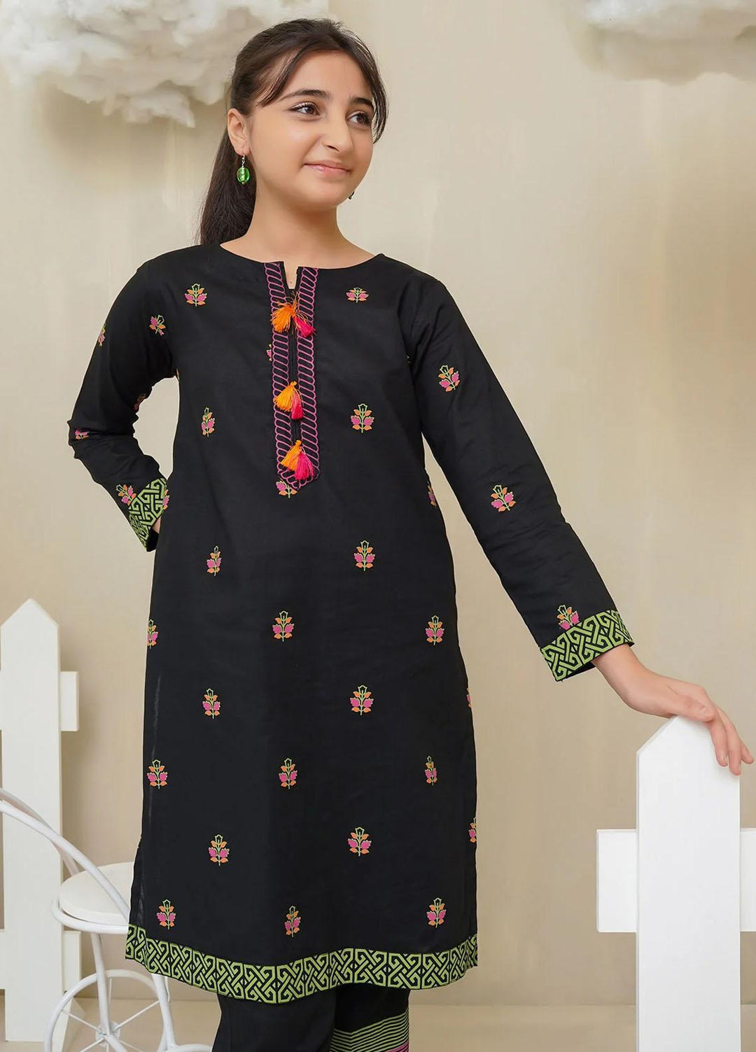 Ochre Cotton Printed Co-Ords for Girls -  OFW-COR-40