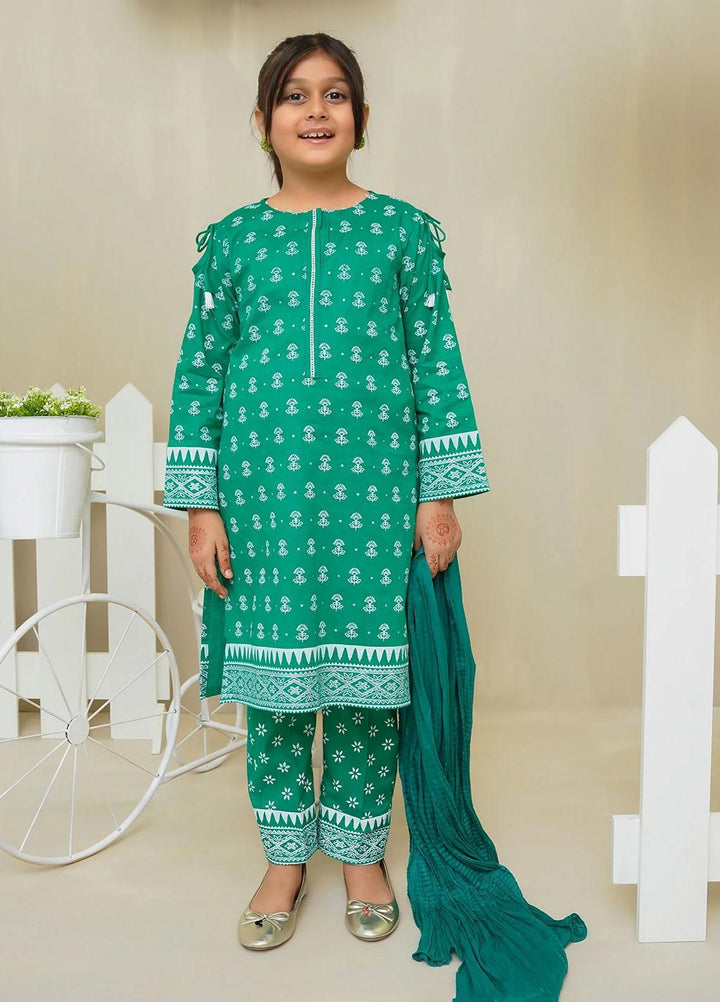 Ochre Cotton Printed 3 Piece Suit for Girls -  OFW-COR-63