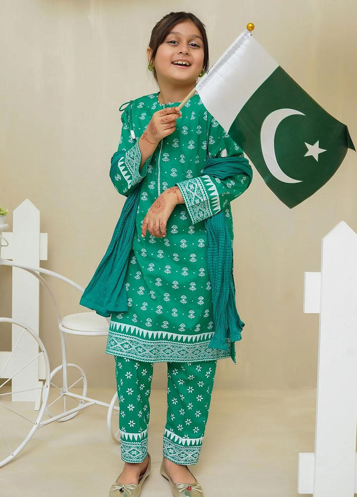 Ochre Cotton Printed 3 Piece Suit for Girls -  OFW-COR-63