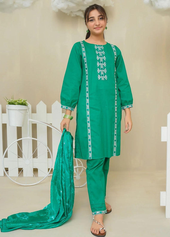 Ochre Cotton Embroidered 3 Piece Suit for Girls -  OFW-COR-64