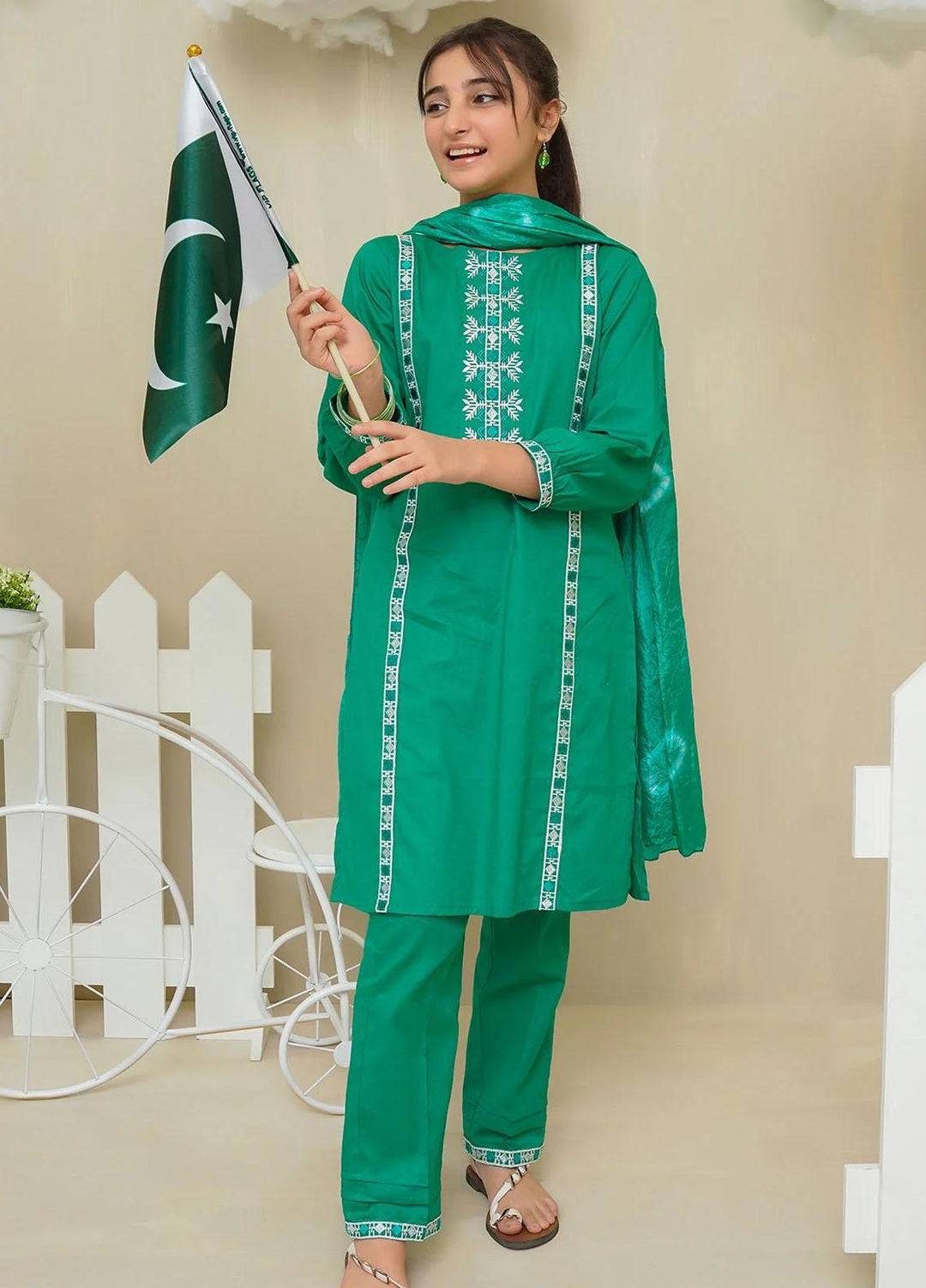 Ochre Cotton Embroidered 3 Piece Suit for Girls -  OFW-COR-64