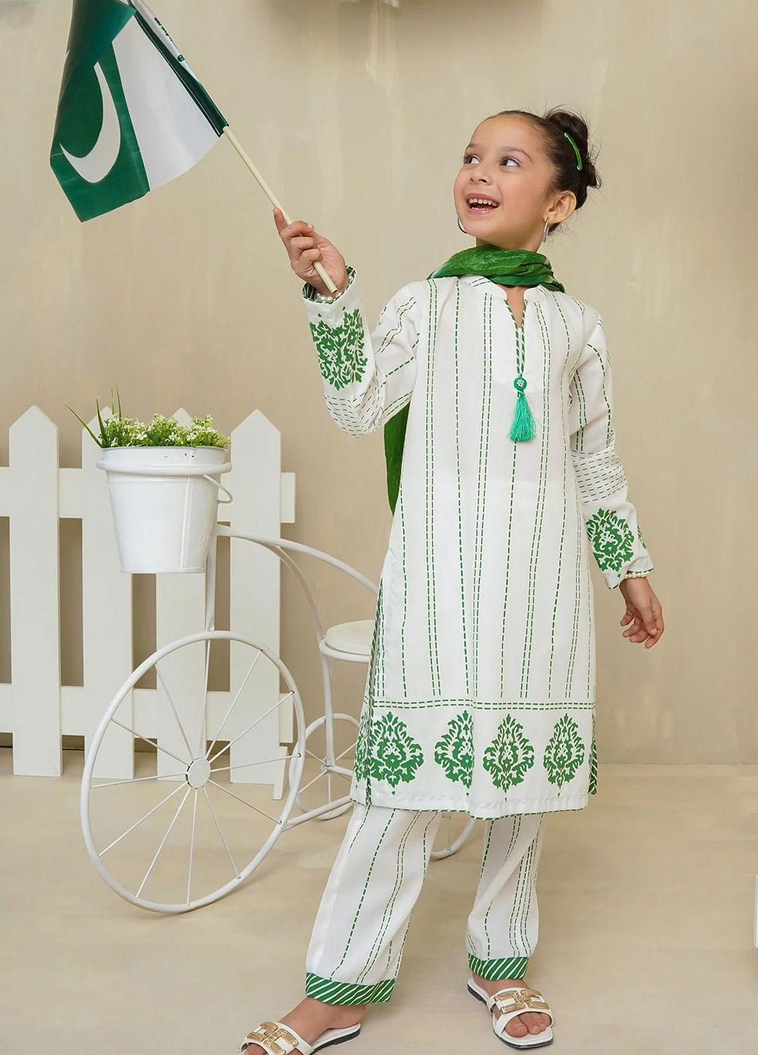 Ochre Cotton Printed 3 Piece Suit for Girls -  OFW-COR-65