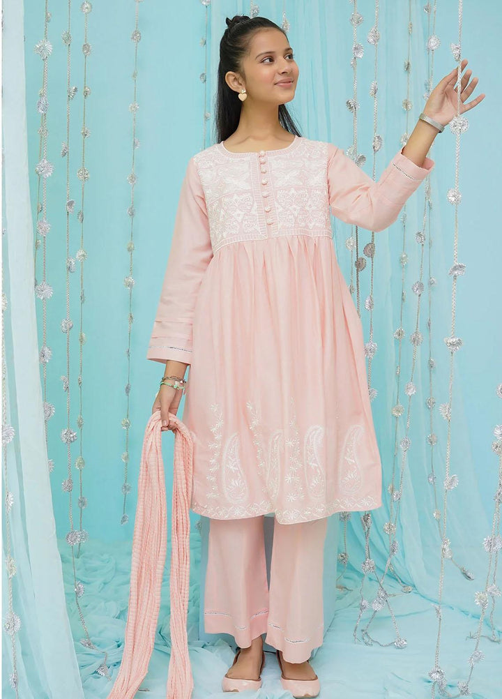 Ochre Cotton Embroidered 3 Piece Suit for Girls -  OFW-EM-11