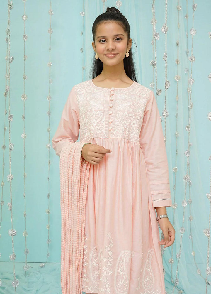 Ochre Cotton Embroidered 3 Piece Suit for Girls -  OFW-EM-11