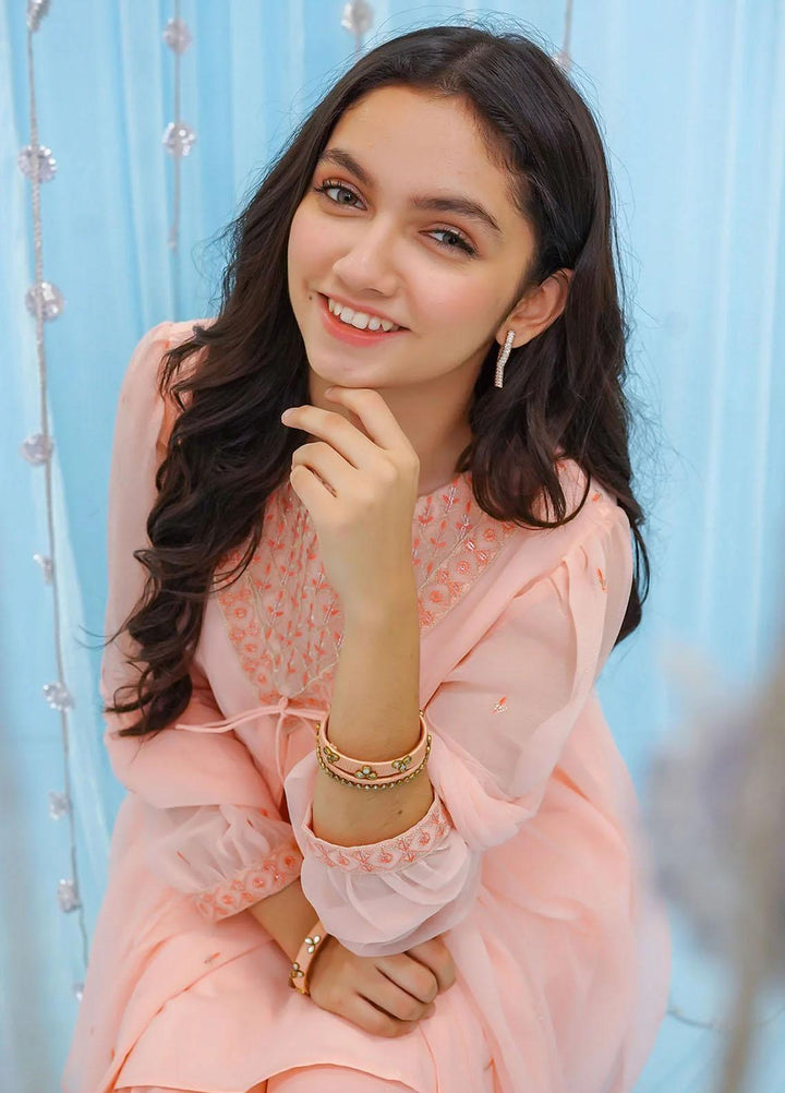 Ochre Chiffon Embroidered 3 Piece Suit for Girls -  OFW-EM-14