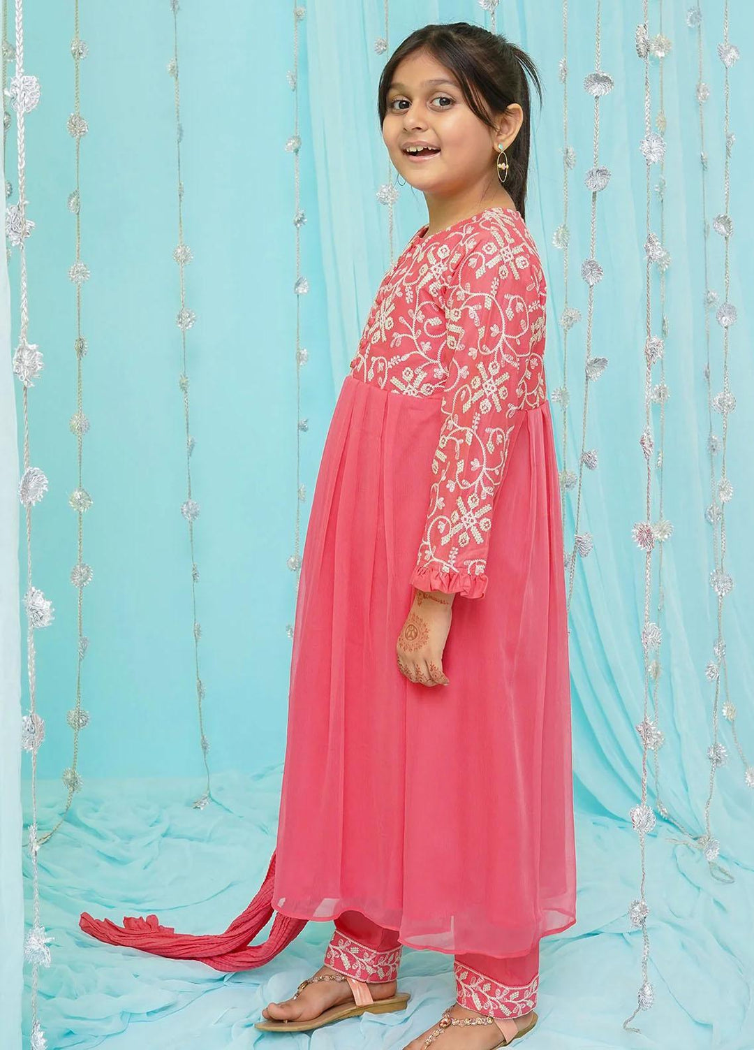 Ochre Cotton Embroidered 3 Piece Suit for Girls -  OFW-EM-17