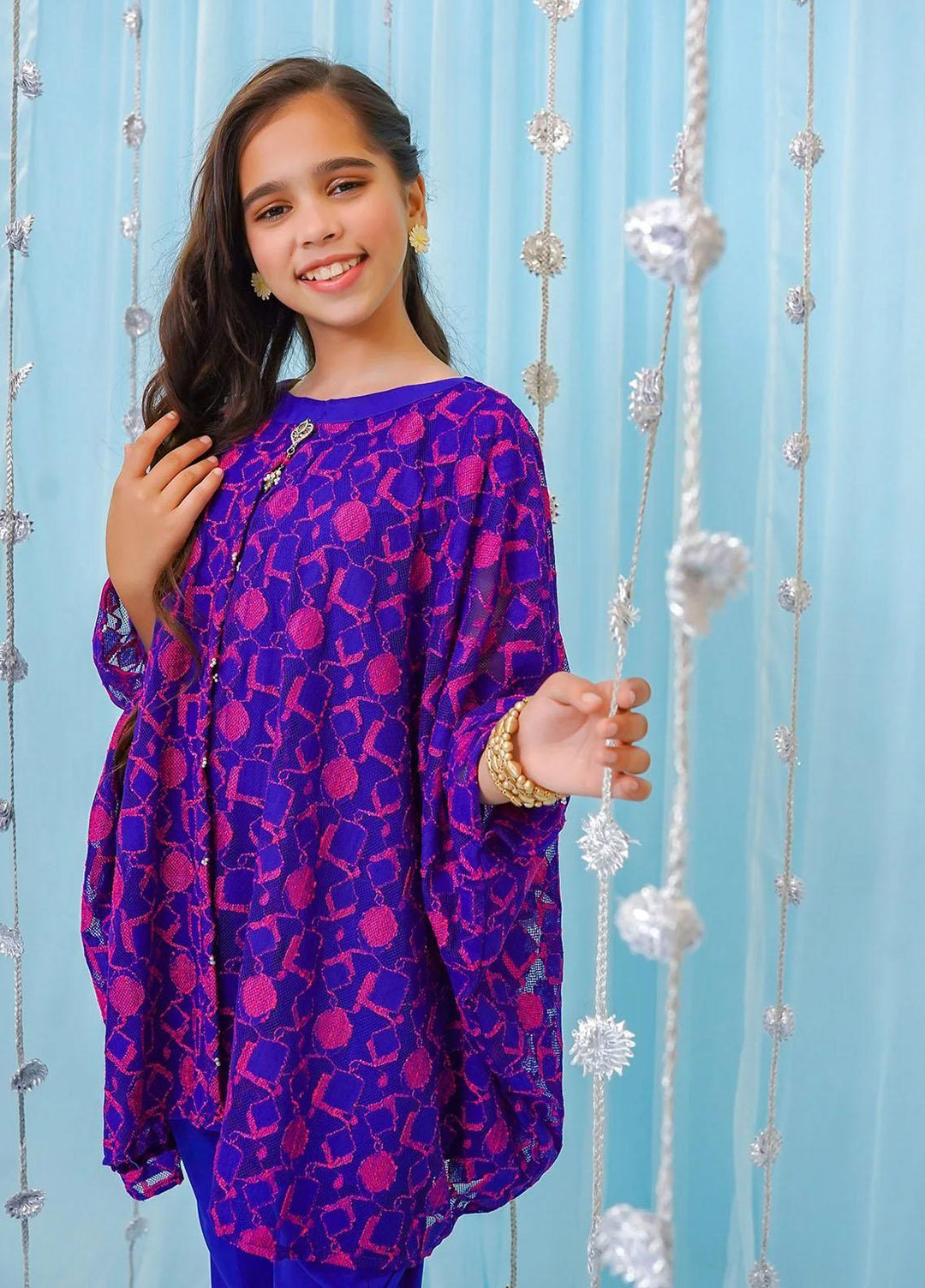 Ochre Net Casual Poncho for Girls -  OFW-FC-14