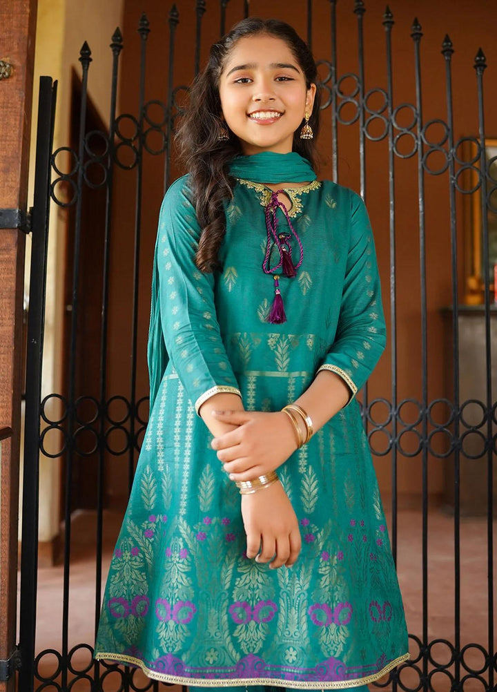 Ochre Cotton Jacquard 3 Piece Suit for Girls -  OFW-JB-23