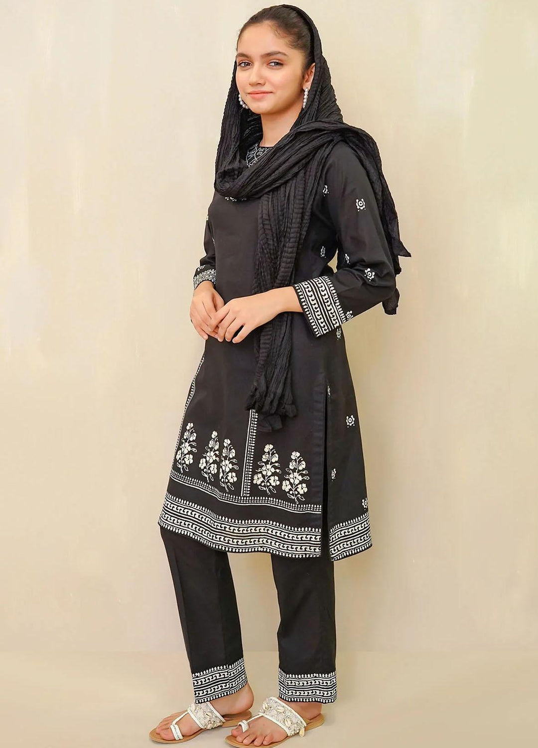 Ochre Cotton Printed 3 Piece Suit for Girls -  OFW-MRM-02