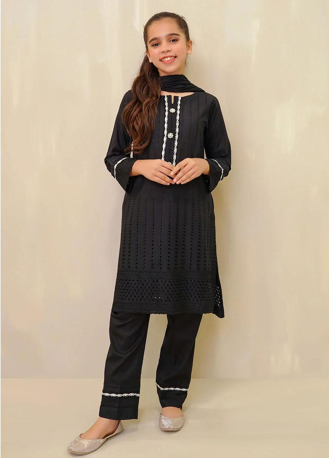 Ochre Chikankari Embroidered 3 Piece Suit for Girls -  OFW-MRM-04