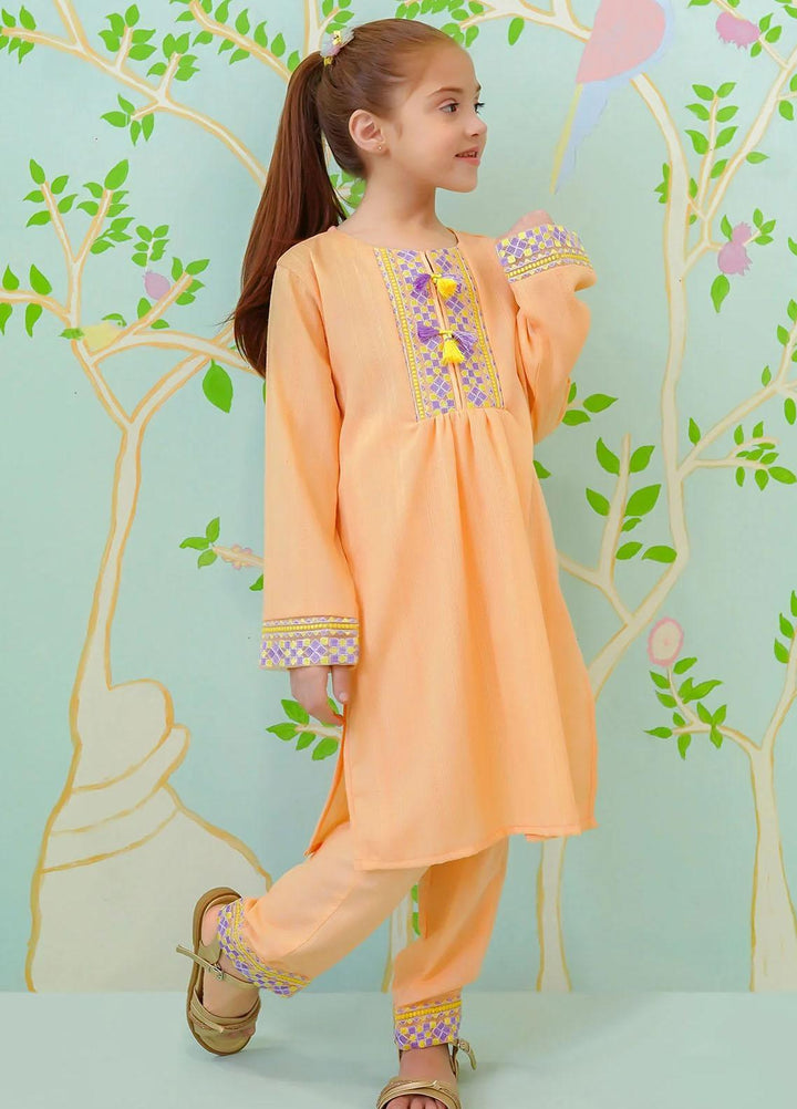 Ochre Cotton Embroidered 2 Piece Suit for Girls -  OFW-SC-08