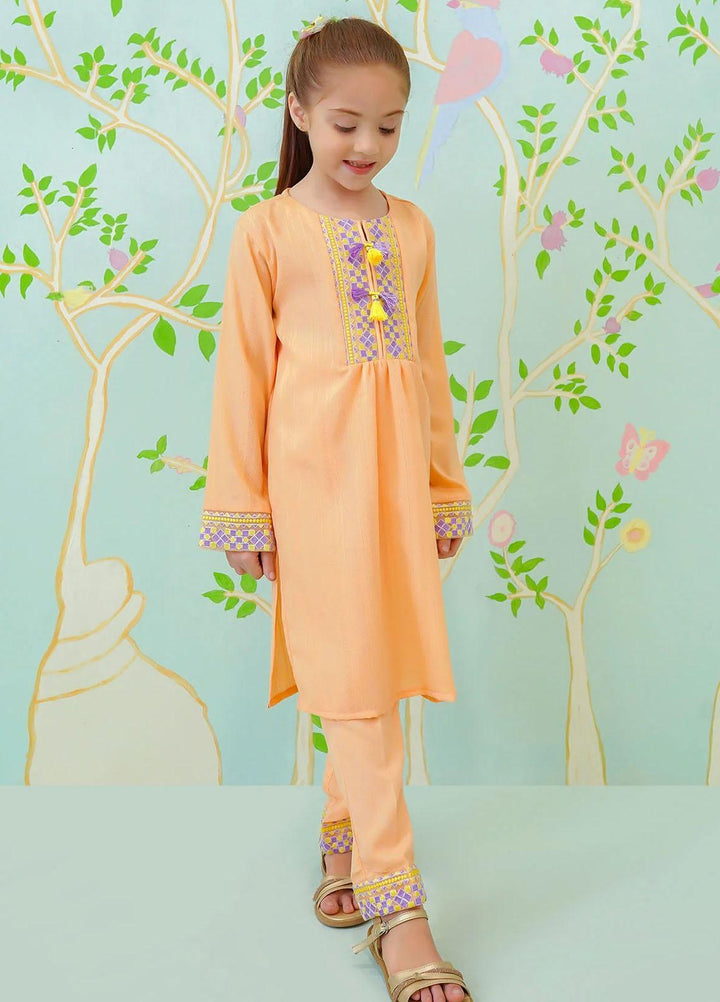 Ochre Cotton Embroidered 2 Piece Suit for Girls -  OFW-SC-08
