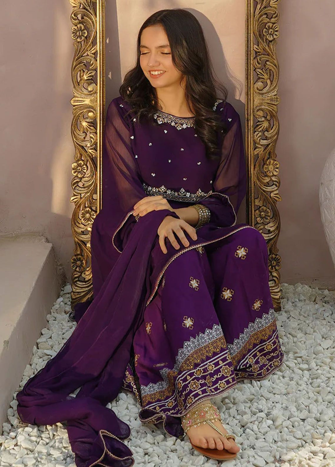 Ochre Pret Eastern Chiffon 3 Piece Suit OFW AC 43