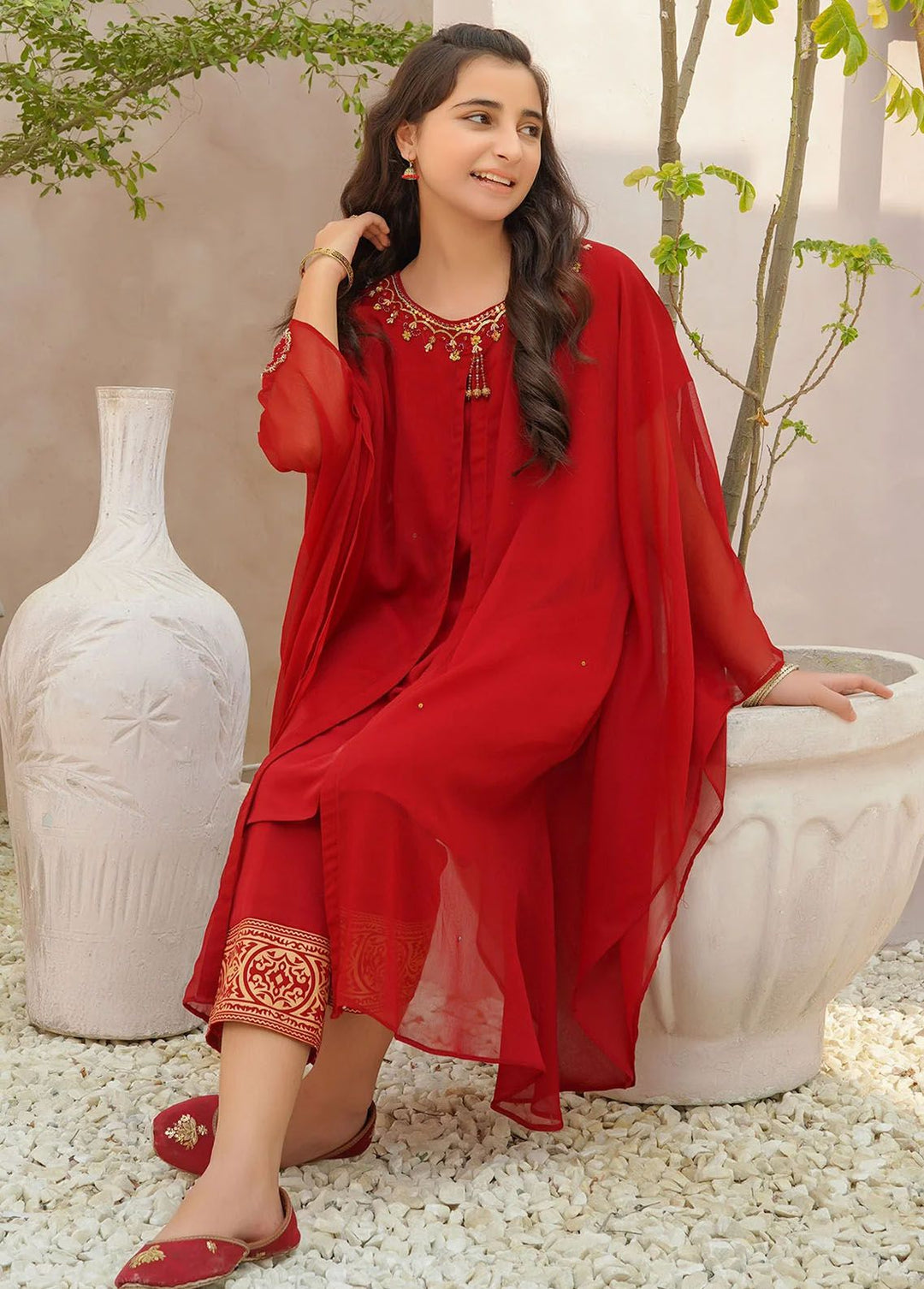 Ochre Pret Embroidered Chiffon 2 Piece Suit OFW-AC-41