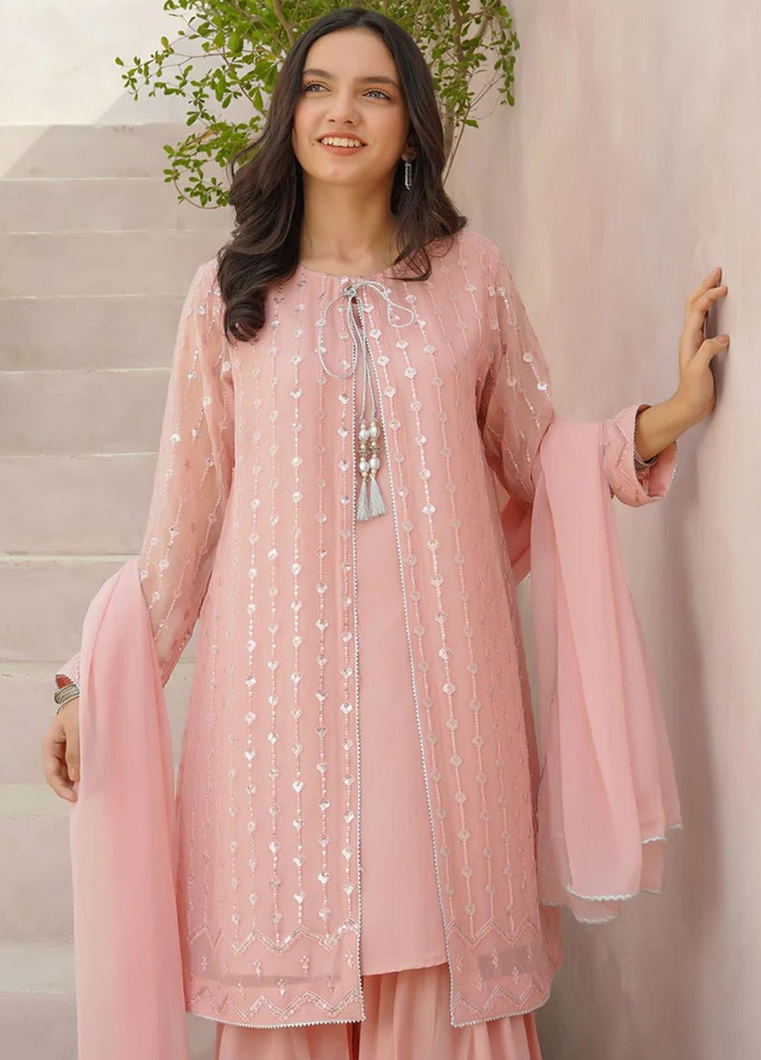 Ochre Pret Embroidered Chiffon 3 Piece Suit OFW-EM-26