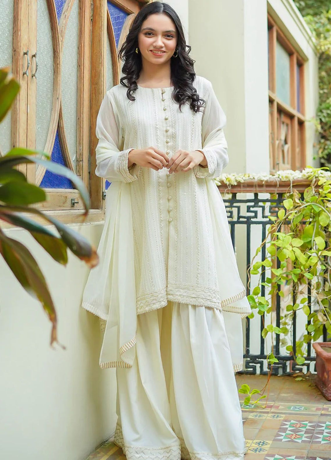 Ochre Pret Embroidered Chiffon 3 Piece Suit OFW-EM-32