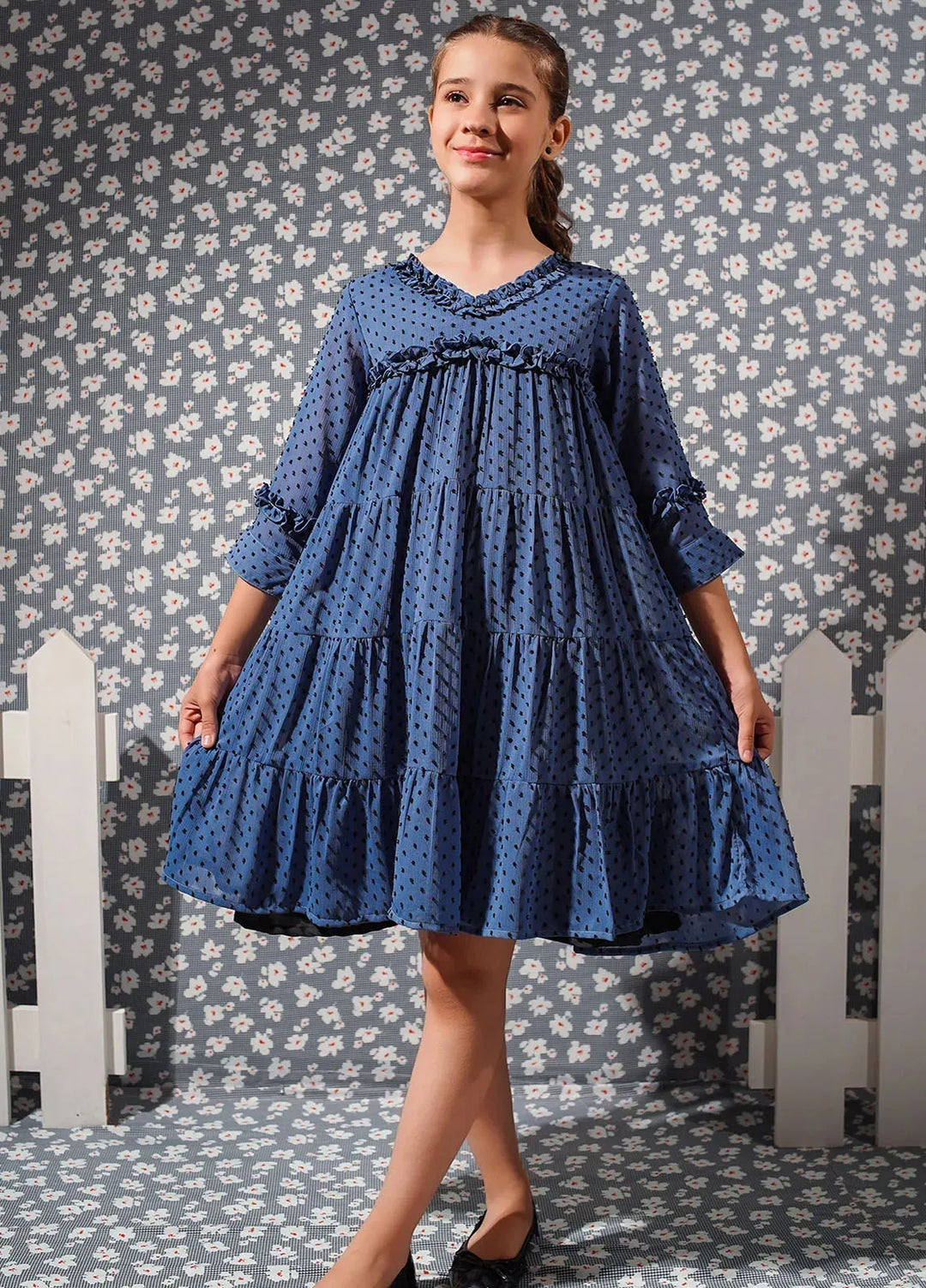 Ochre Pret Embroidered Chiffon Dress OWKL-04
