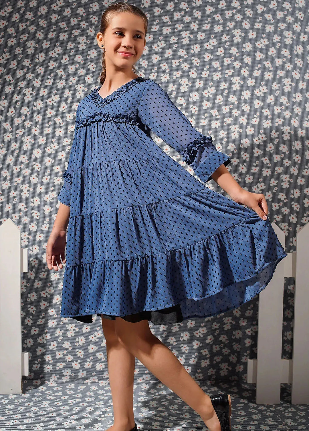 Ochre Pret Embroidered Chiffon Dress OWKL-04