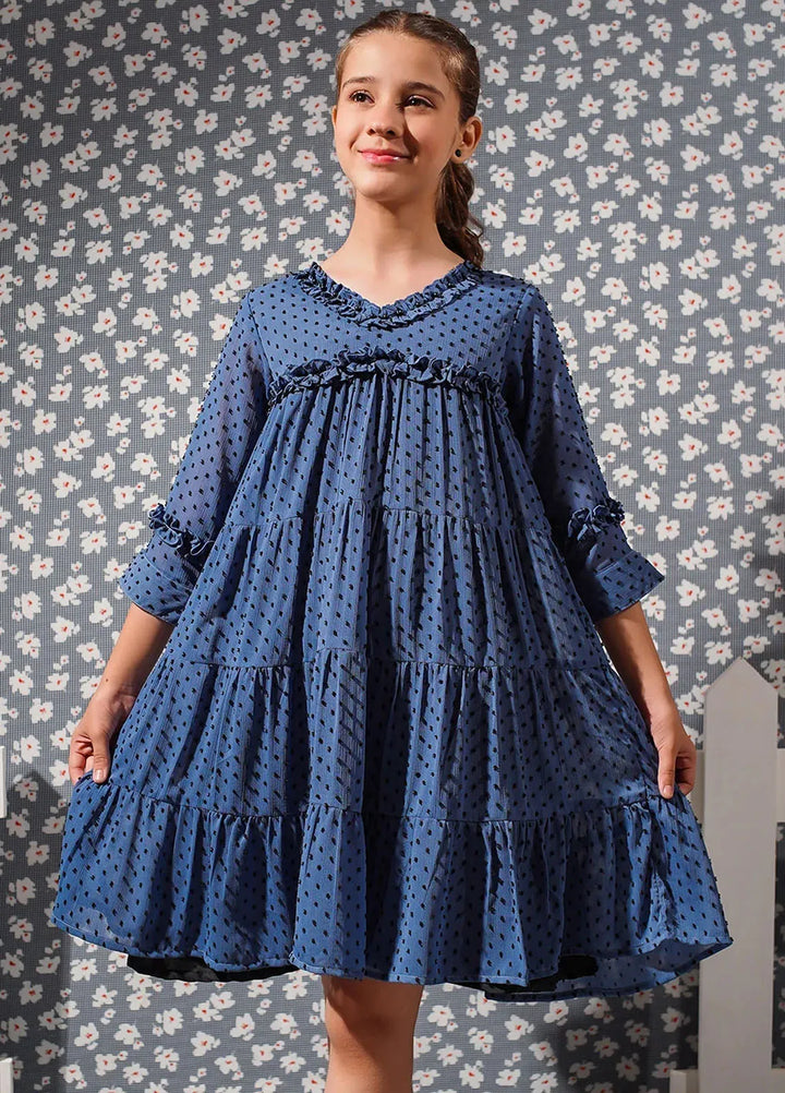 Ochre Pret Embroidered Chiffon Dress OWKL-04