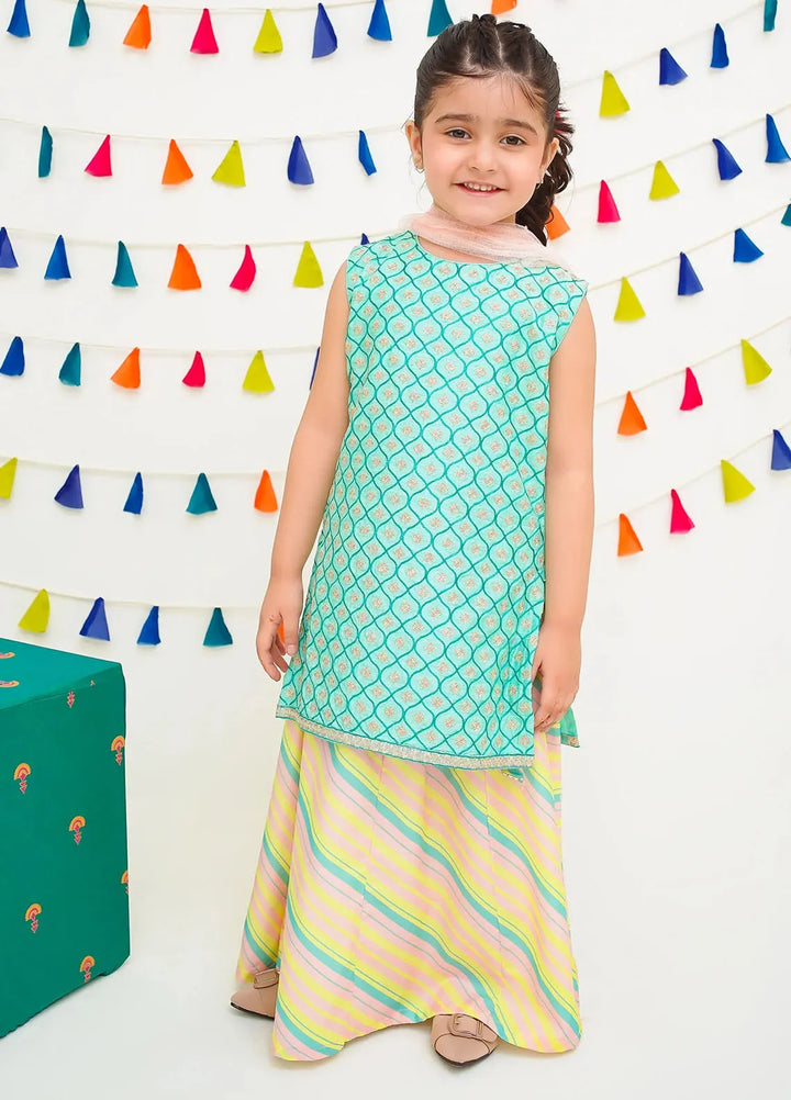 Ochre Pret Embroidered Cotton 3 Piece Suit For Kids INCF-15