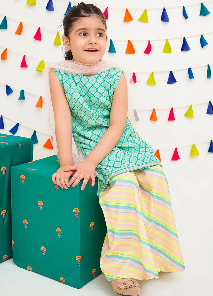 Ochre Pret Embroidered Cotton 3 Piece Suit For Kids INCF-15