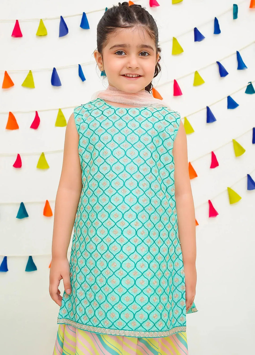 Ochre Pret Embroidered Cotton 3 Piece Suit For Kids INCF-15